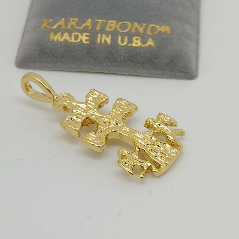 Vintage Karatbond Gold Crucifix Necklace Pendant Angel Double Cross Made USA Y2K